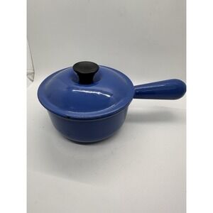 Le Creuset Saucepan # 14 France Enamel Cast Iron BLUE Pot w/ Lid Hollow Handle